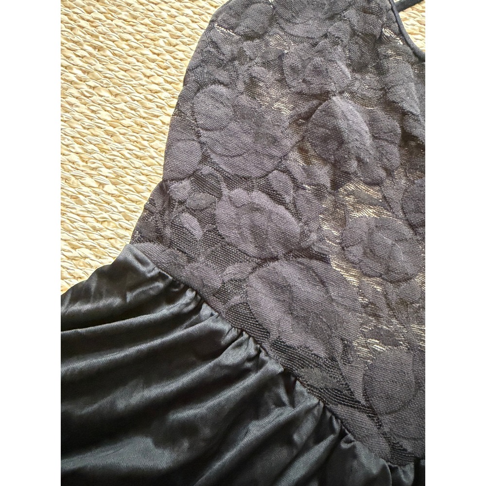 Olga Vintage Black Lace Bodice Maxi slip romantic nightgown Whimsigoth wedding L - Picture 12 of 14